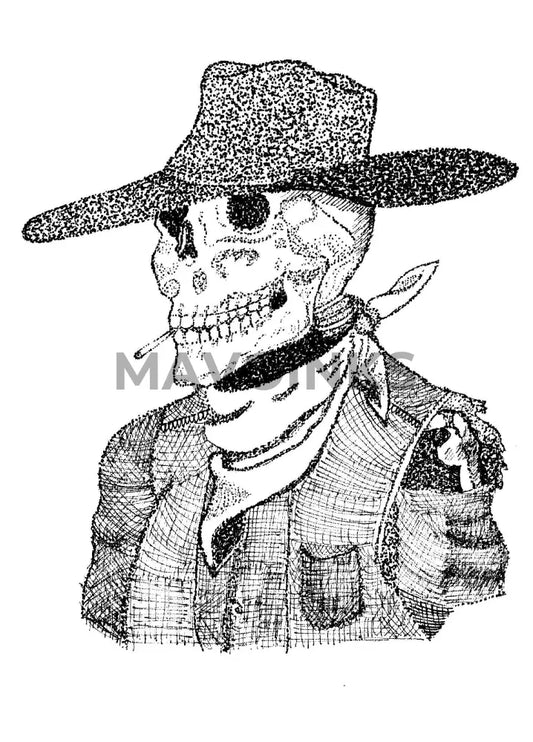 Line Drawing Of Skeleton Cowboy