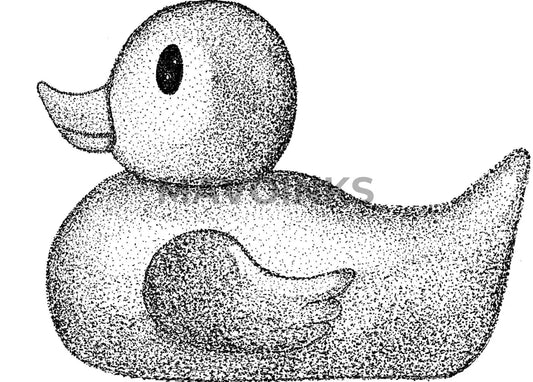 Stipple Hand Drawing Of Rubber Duck 5X7 Print